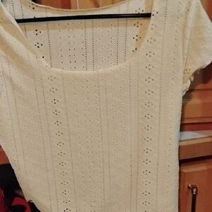 SHEIN Cream Eyelet Short Sleeve Top